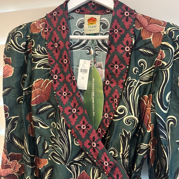 FARM RIO ANTHROPOLOGIE NWT Arabesque Long Sleeve Wrap Mini Dress XS Floral Print - Picture 6 of 12